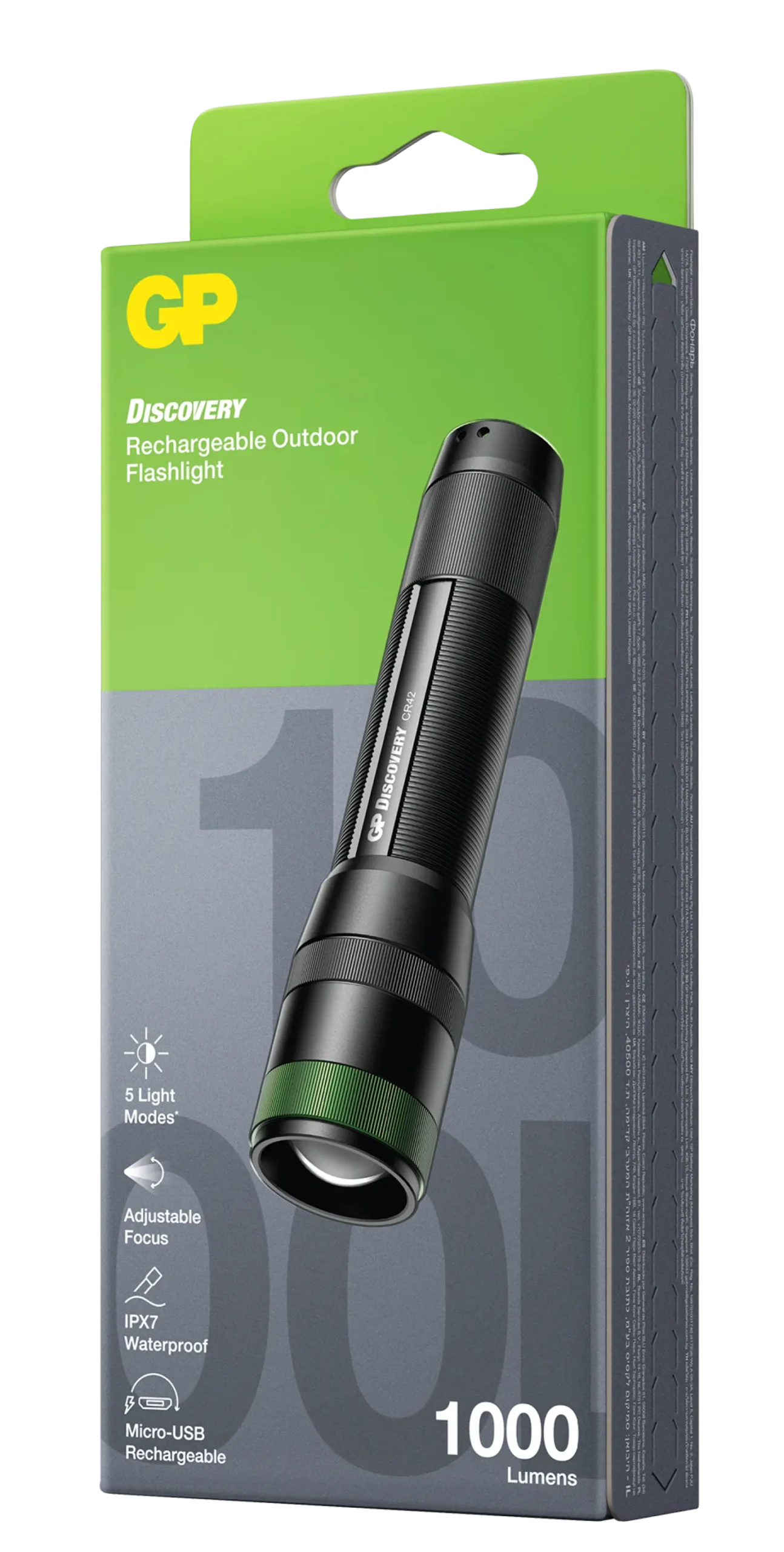 Ficklampa GP Discovery CR42, laddbar, 1000 lumen