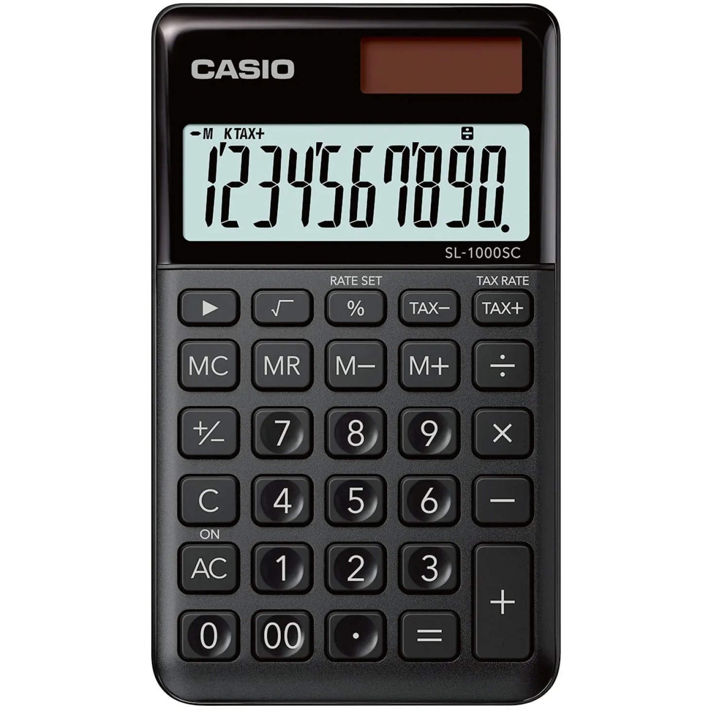 Fickräknare Casio SL-1000SC, 10 siffror, solcell och batteri, svart