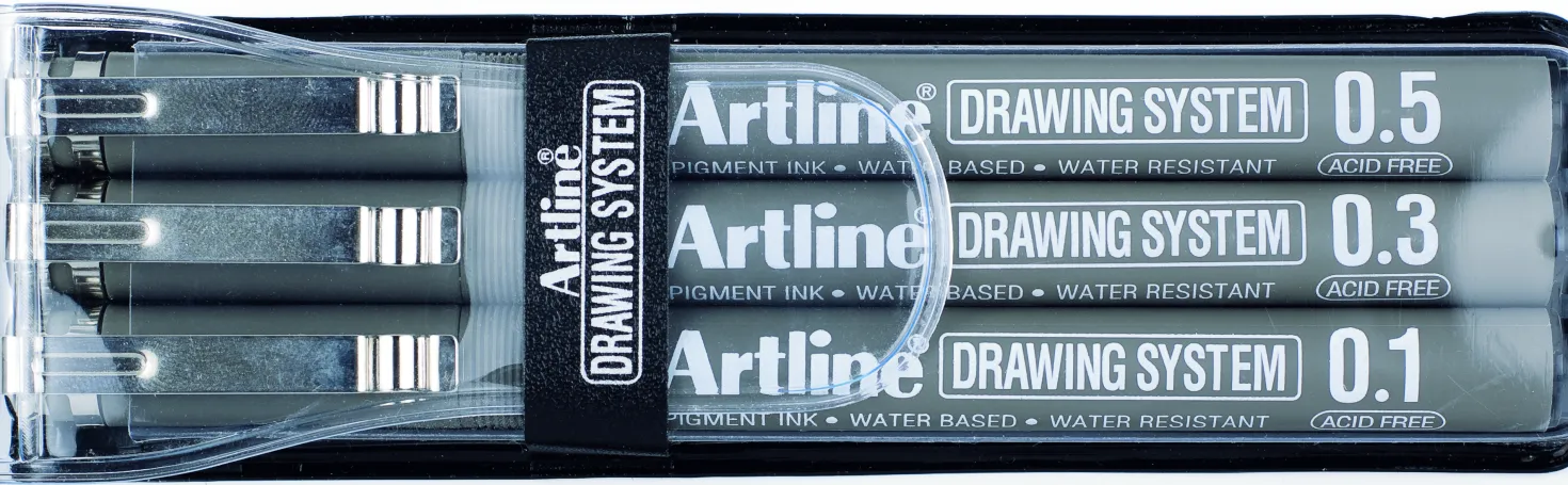 Fineliner Artline Drawing System, 0,1/0,3/0,5 mm, svart, 3-pack