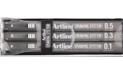 Fineliner Artline Drawing System, 0,1/0,3/0,5 mm, svart, 3-pack