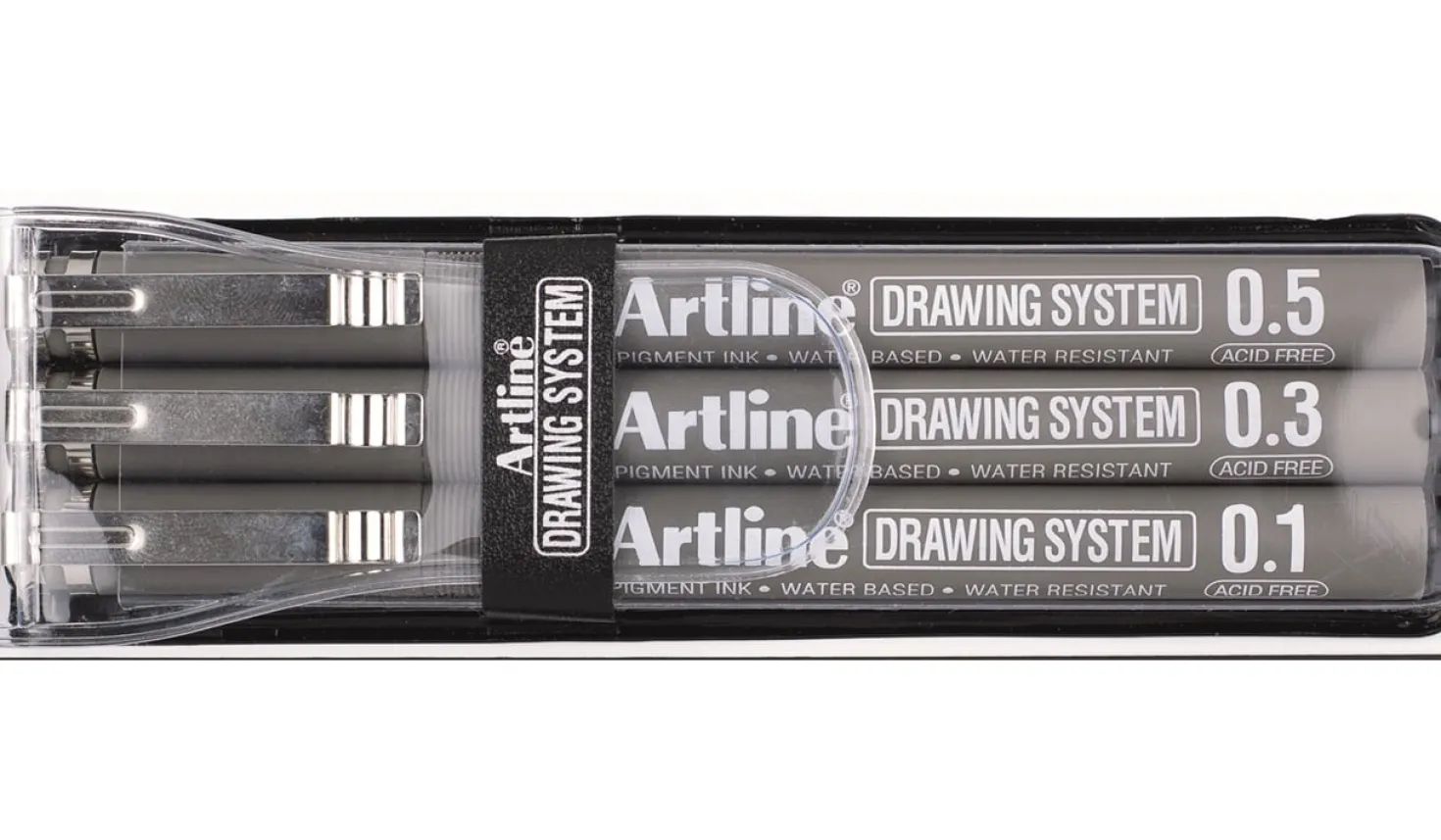 Fineliner Artline Drawing System, 0,1/0,3/0,5 mm, svart, 3-pack