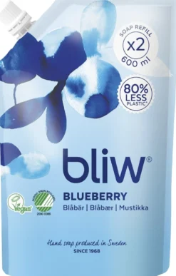 Flytande tvål Bliw Blåbär Refill, Svanenmärkt, 600 ml