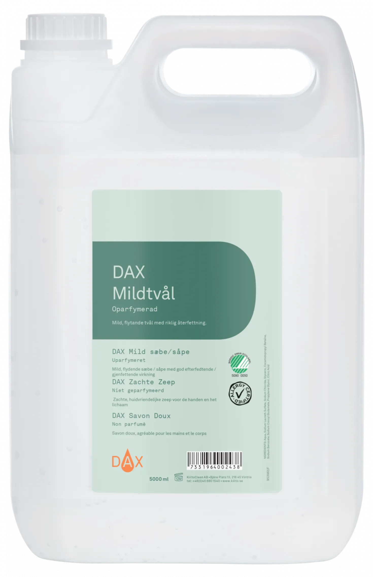 Flytande tvål Dax Mild Oparfymerad, glycerin, 5 liter