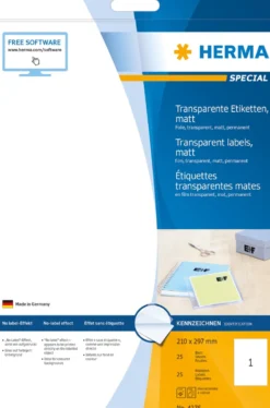 Folieetikett Herma Special 4375, matt transparent, 210x297mm, 25 st