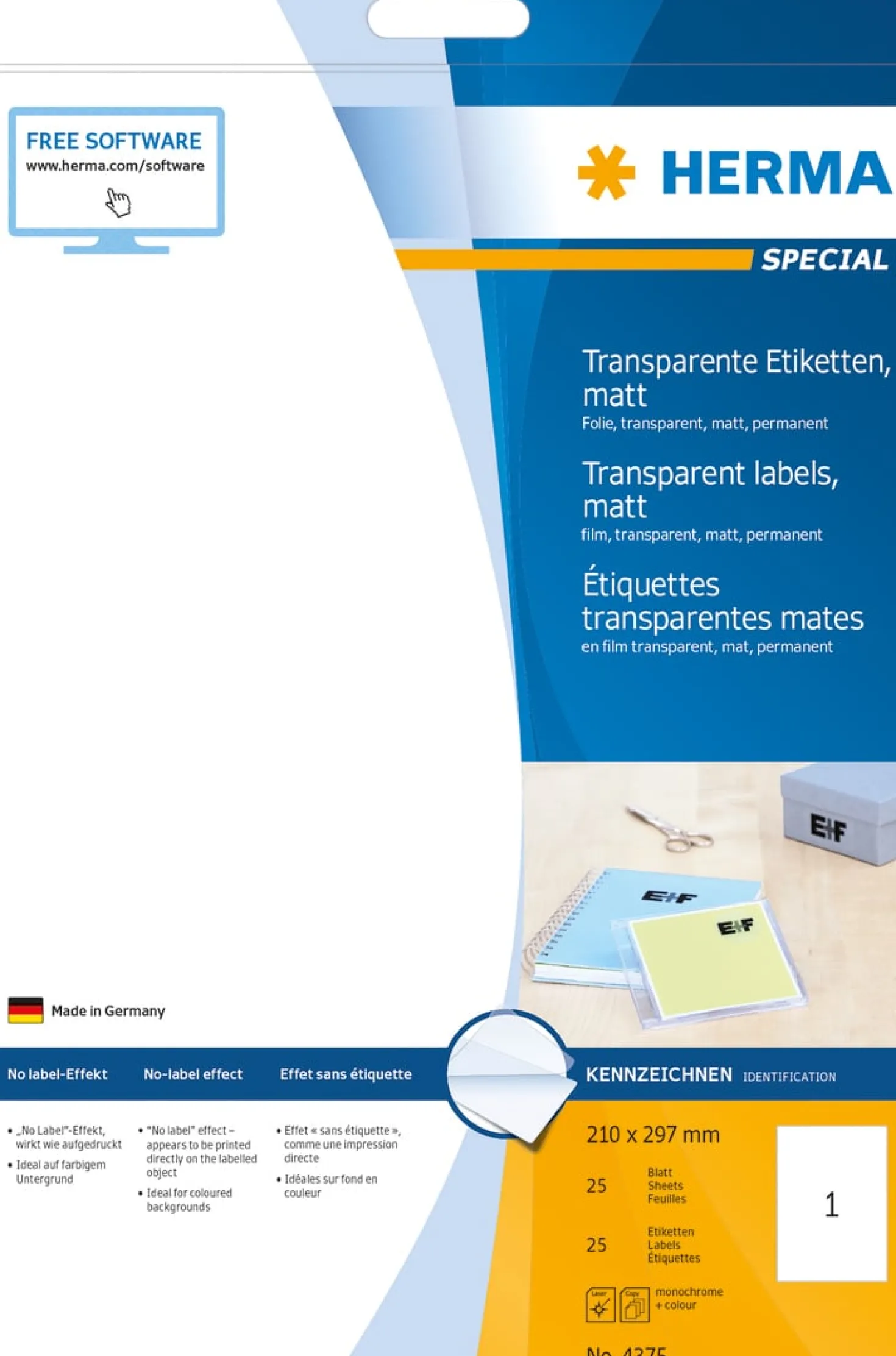 Folieetikett Herma Special 4375, matt transparent, 210x297mm, 25 st