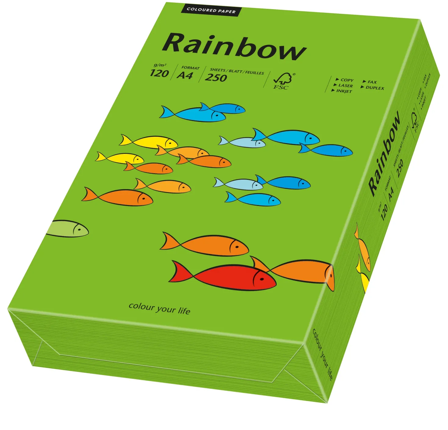 Färgat kopieringspapper Rainbow A4 120g intensivgrön, 250 ark