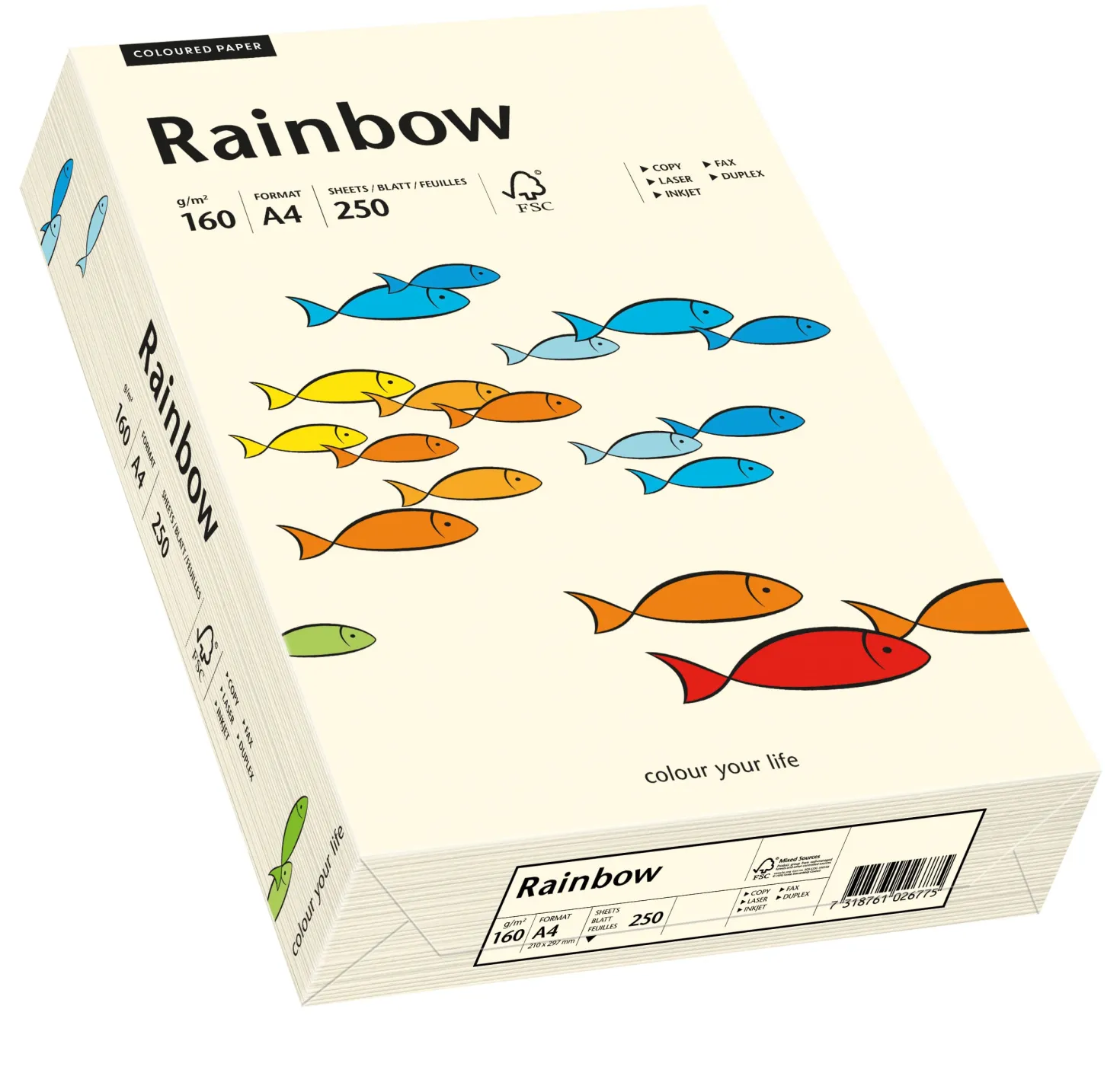 Färgat kopieringspapper Rainbow A4 160g, creme, 250 ark
