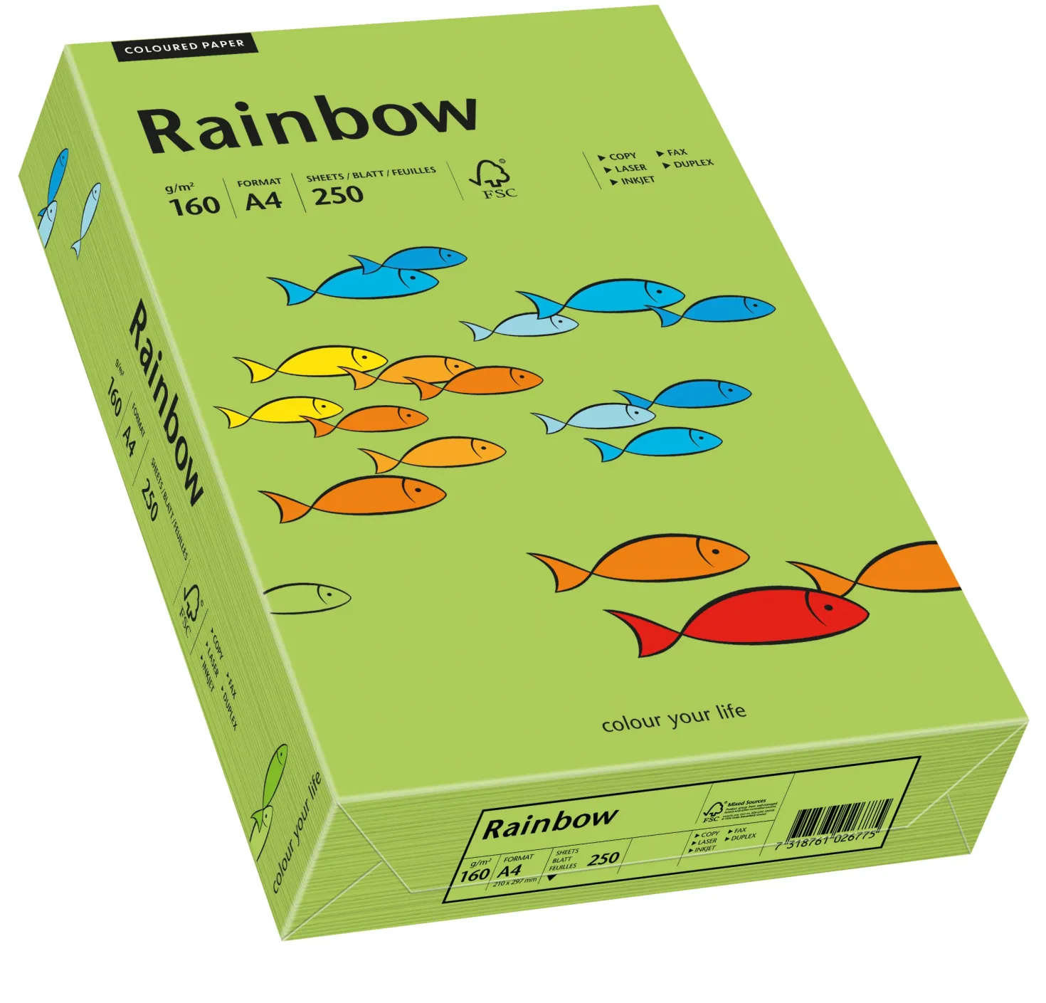 Färgat kopieringspapper Rainbow A4 160g, grön, 250 ark