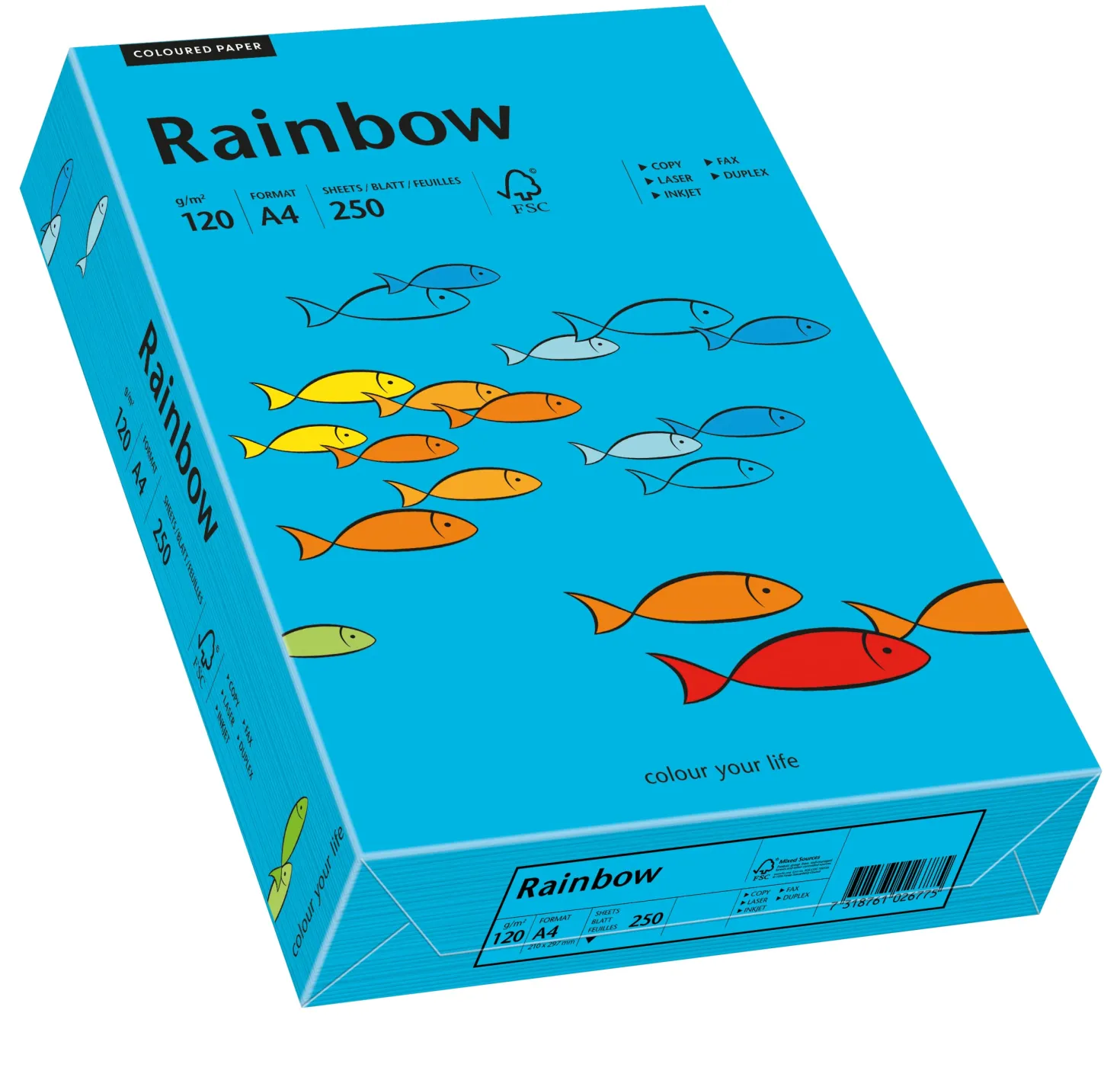 Färgat papper Rainbow A4 120g, blå, matt, 250 ark