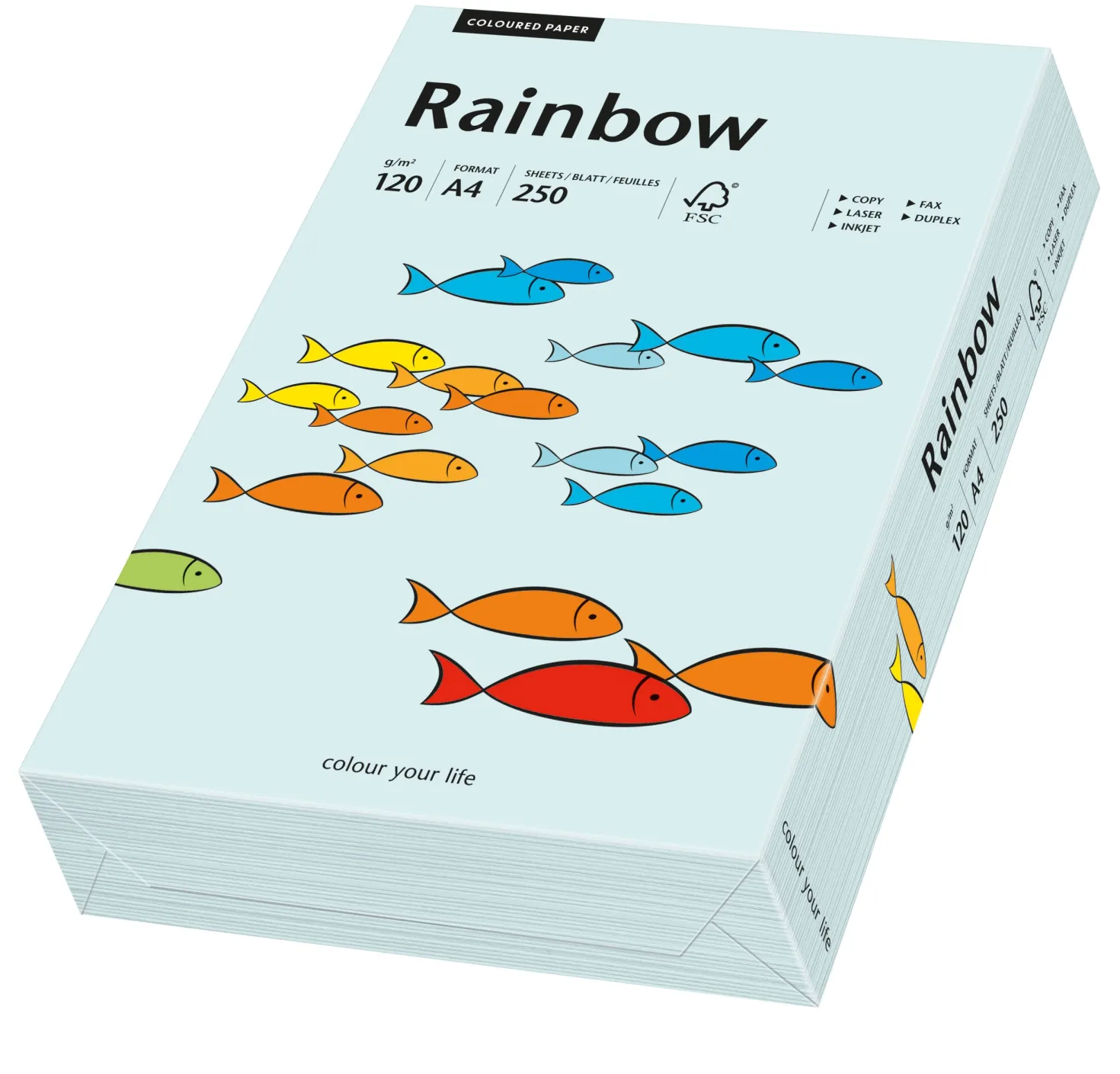 Färgat papper Rainbow A4 120g ljusblå, matt, 250 ark