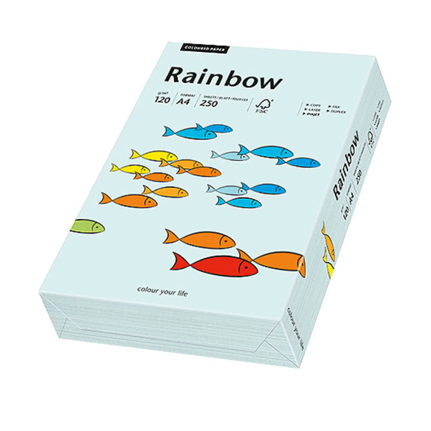 Färgat papper Rainbow A4 120g ljusblå, matt, 250 ark