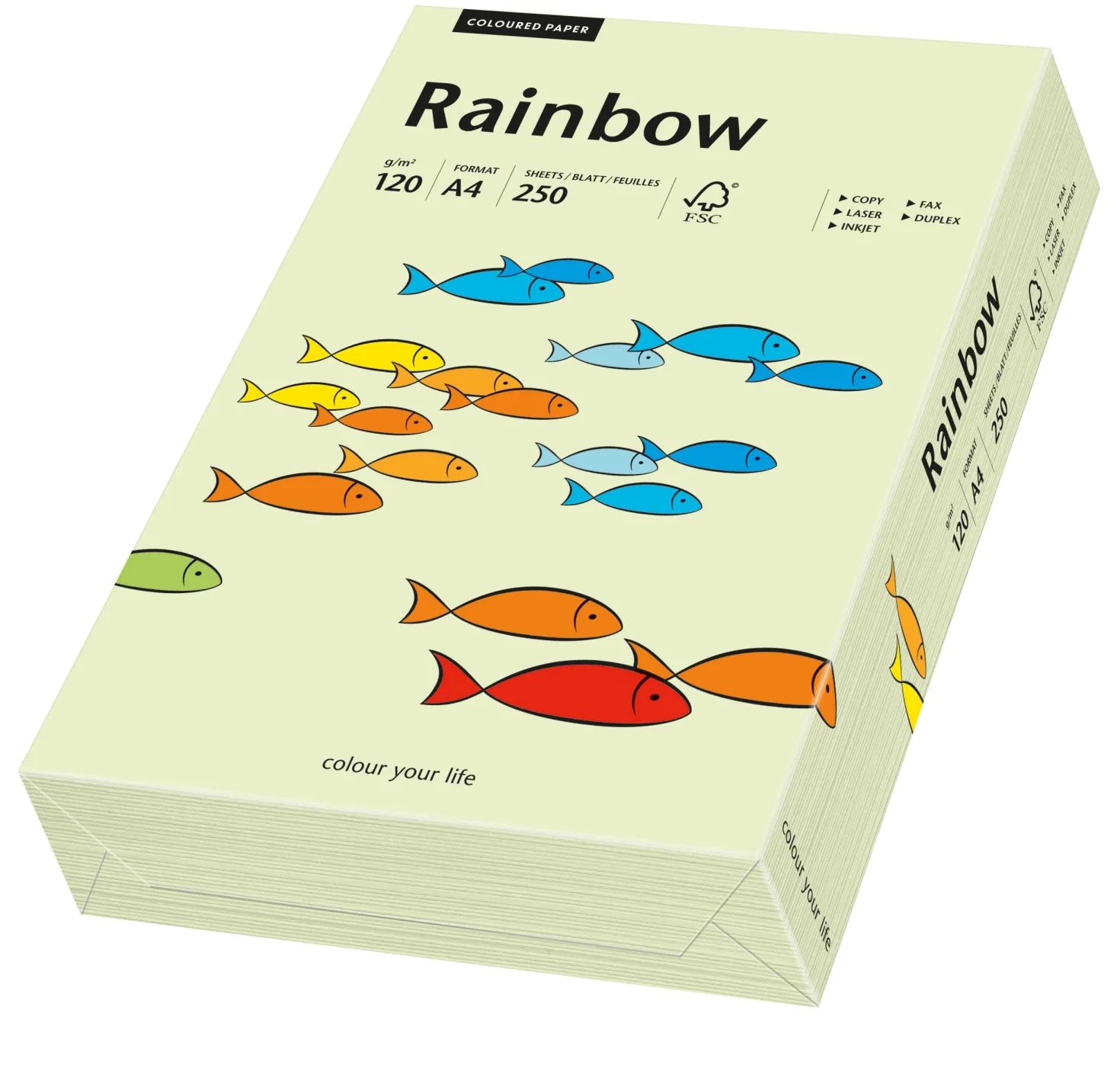 Färgat papper Rainbow A4 120g, ljusgrön, 250 ark