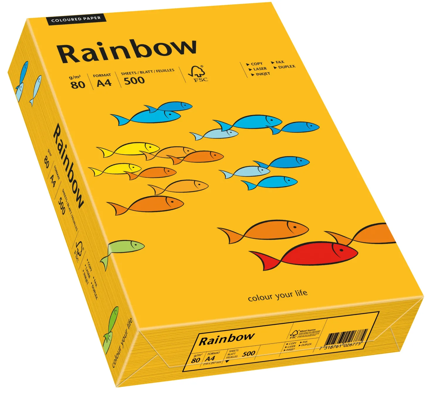 Färgat papper Rainbow A4 80g mellanorange, 500 ark