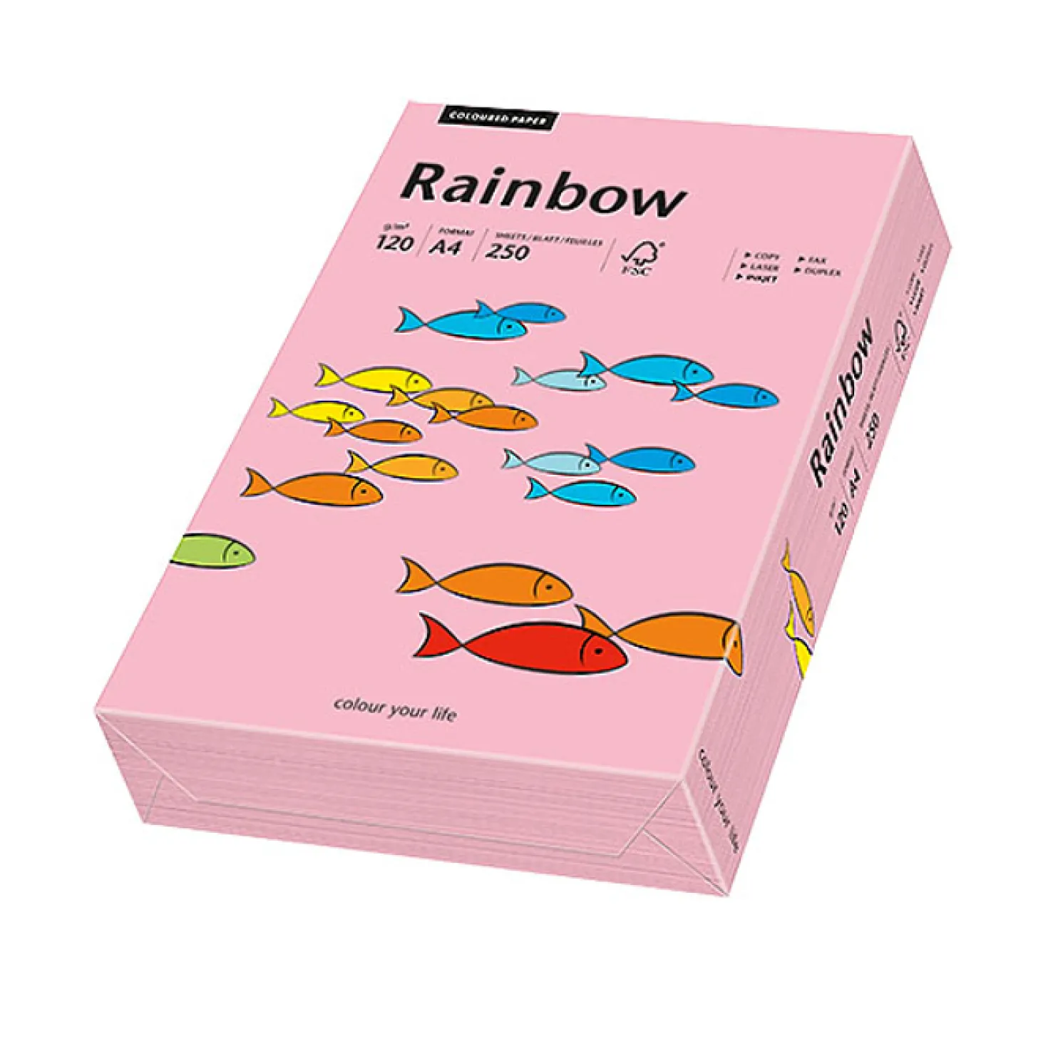 Färgat papper Rainbow A4 120g, rosa, 250 ark