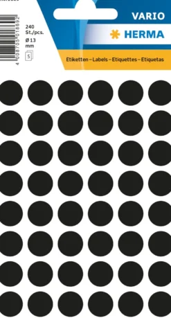 Färgsignaletiketter Herma Runda, svart, 13 mm, 240 st