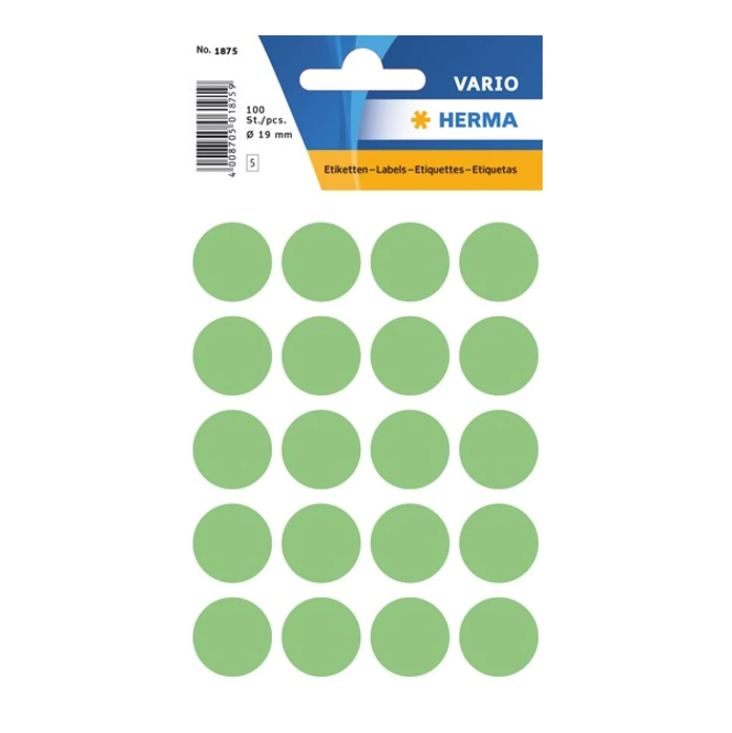 Färgsignaletiketter Herma 1875 rund, 19mm, grön, 100 st/fp