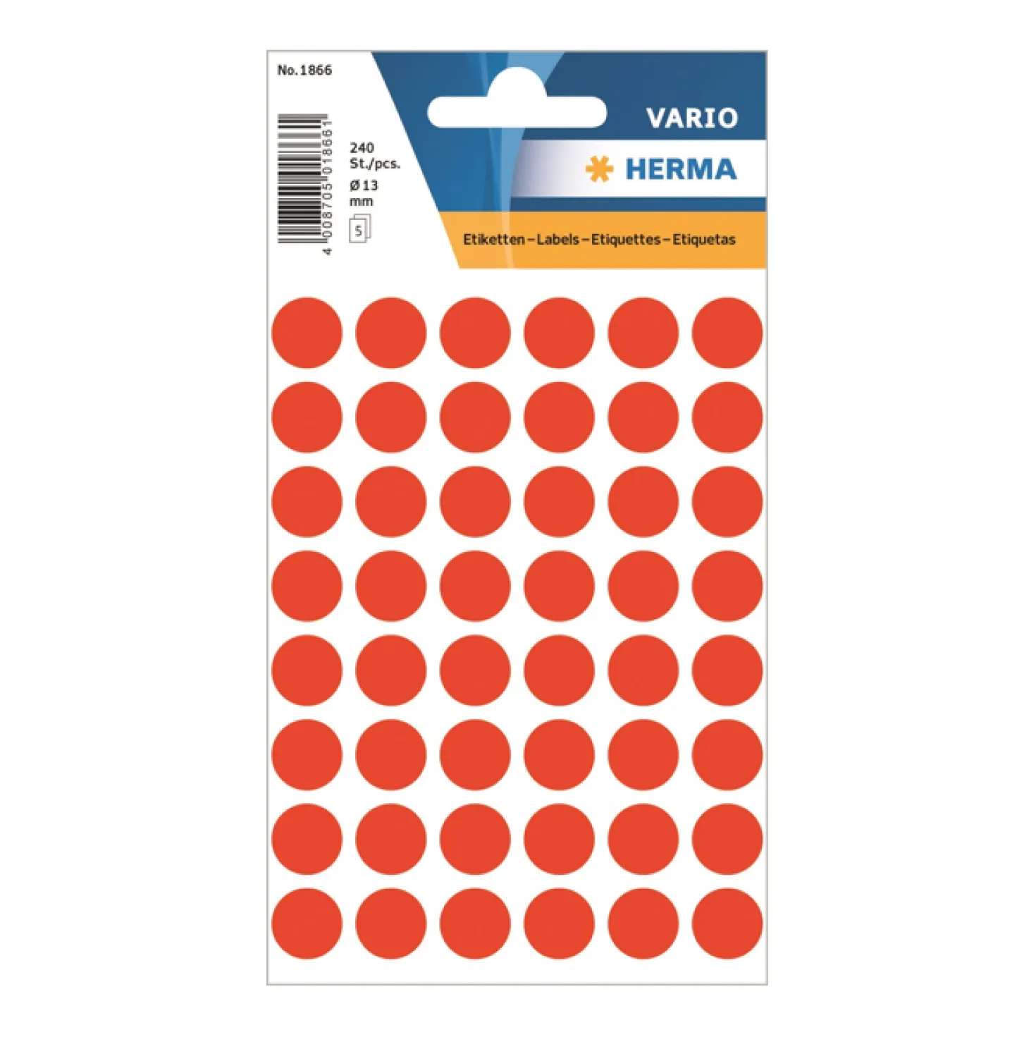 Färgsignaletiketter Herma 1866 Rund, neonröd, 13 mm, 240 st