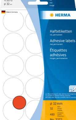 Färgsignaletiketter Herma Rund, röd, 32 mm, 480 st