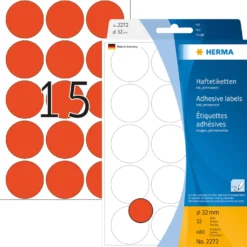 Färgsignaletiketter Herma Rund, röd, 32 mm, 480 st