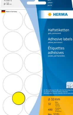 Färgsignaletiketter Herma 2271, runda 32 mm, gul, 480 st