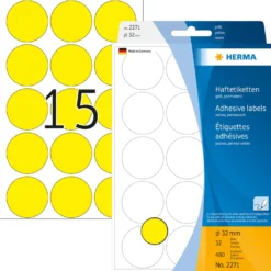 Färgsignaletiketter Herma 2271, runda 32 mm, gul, 480 st