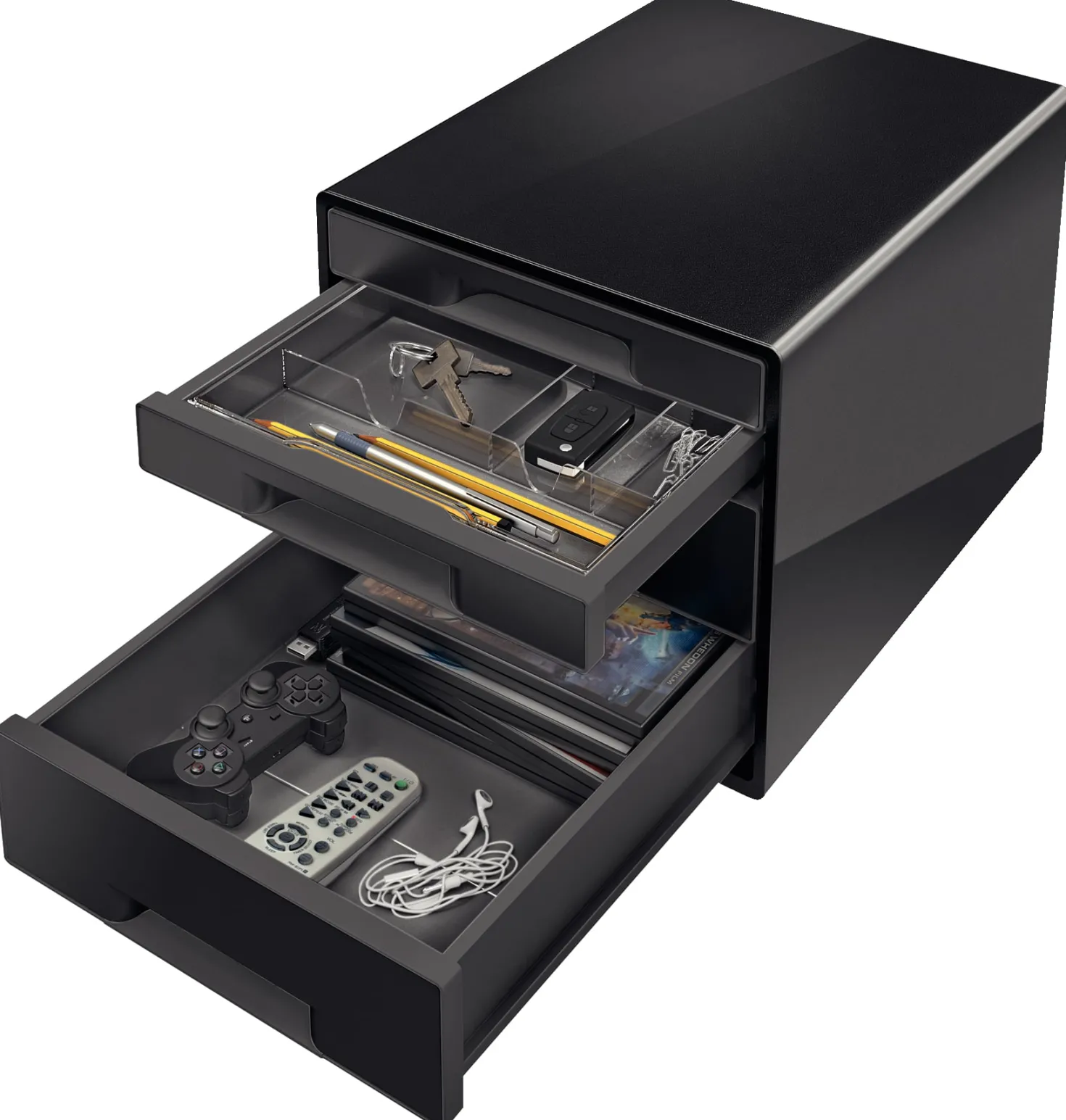 Förvaringsbox Leitz WOW, 4 lådor, helsvart