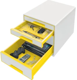 Förvaringsbox Leitz WOW, 4 lådor, vit och gul