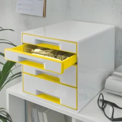 Förvaringsbox Leitz WOW, 4 lådor, vit och gul