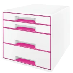 Förvaringsbox Leitz WOW, 4 lådor, vit och rosa