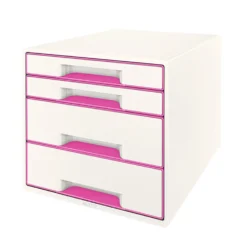 Förvaringsbox Leitz WOW, 4 lådor, vit och rosa