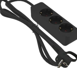 Grenuttag Gelia 3-vägs jordad, svart, 1m kabel, petskyddad