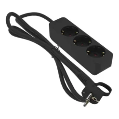 Grenuttag Gelia 3-vägs jordad, svart, 1m kabel, petskyddad
