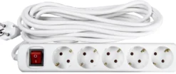 Grenuttag Gelia 5-vägs jordat med brytare, 5m kabel