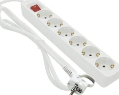 Grenuttag Gelia 6-vägs jordat, 3m kabel, strömbrytare