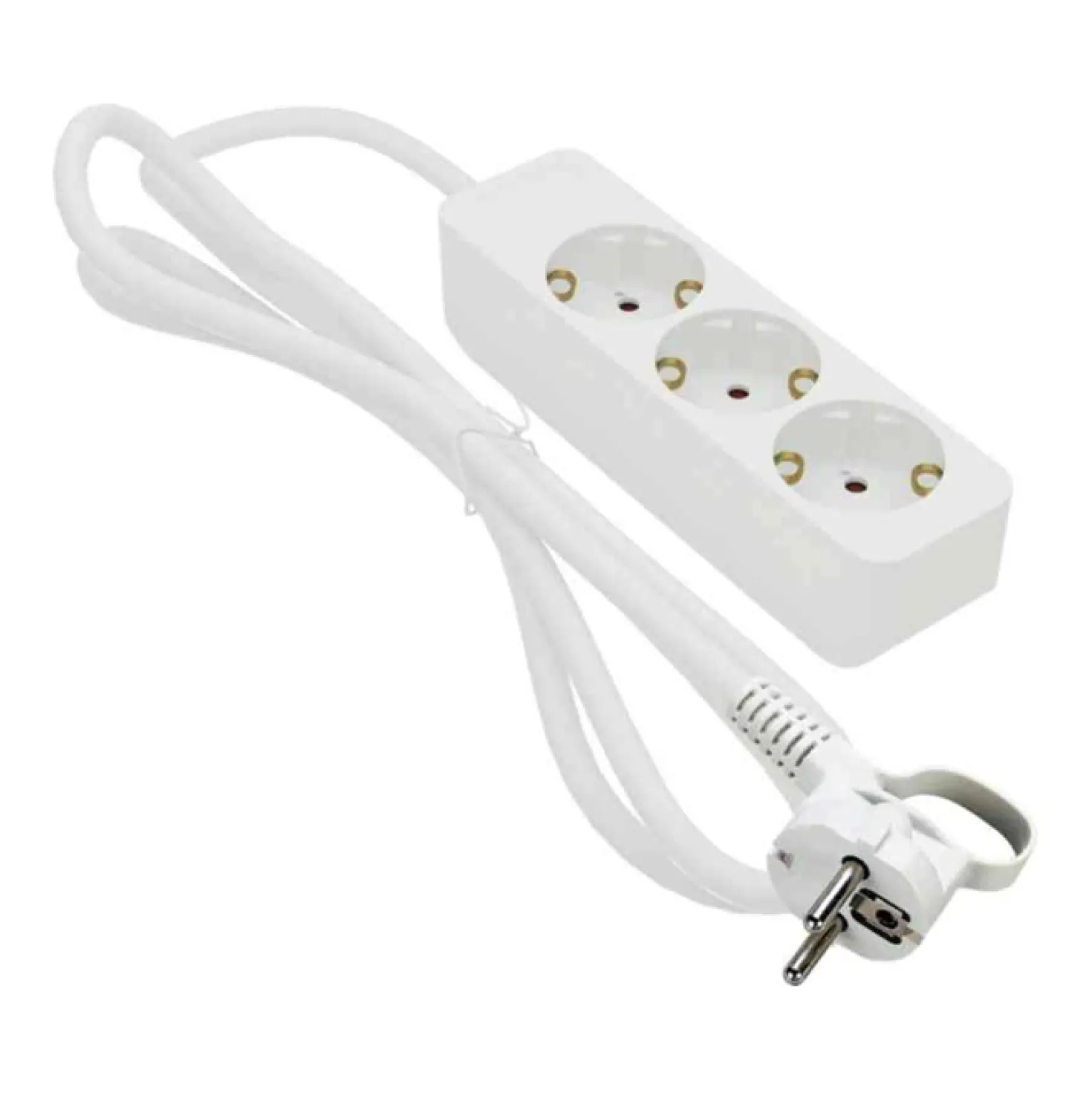 Grenuttag Gelia 3-vägs jordat, snedställda uttag, 1m kabel, vit