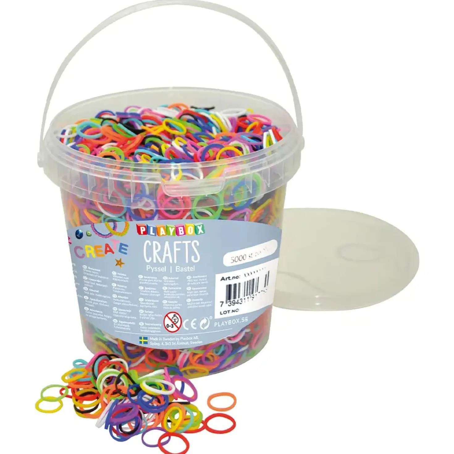 Gummisnodd Playbox Fancy Loops, blandade färger, hink