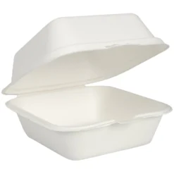 Hamburgebox Bagasse, 15,5x14,7x8,2 cm, vit, 50 st