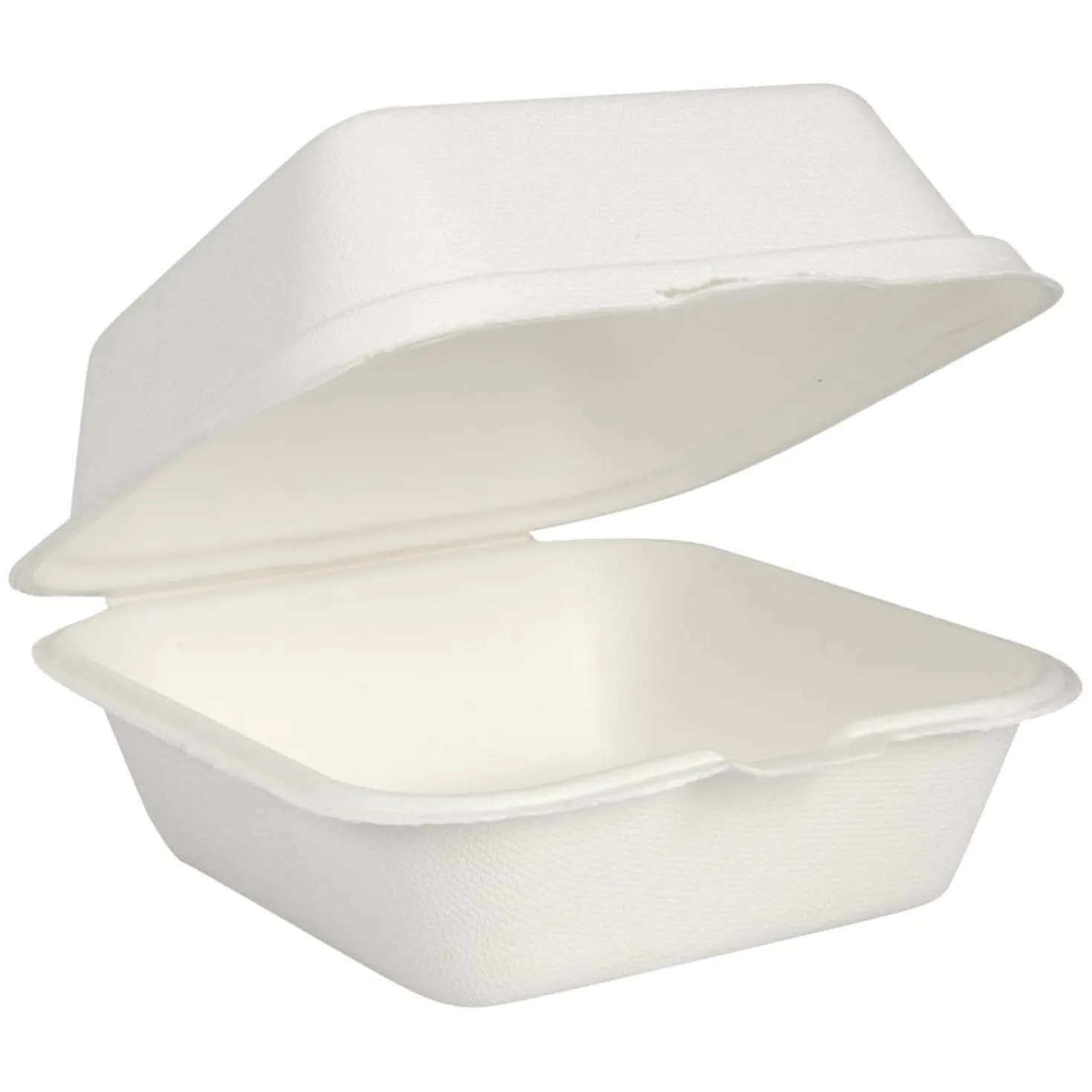Hamburgebox Bagasse, 15,5x14,7x8,2 cm, vit, 50 st