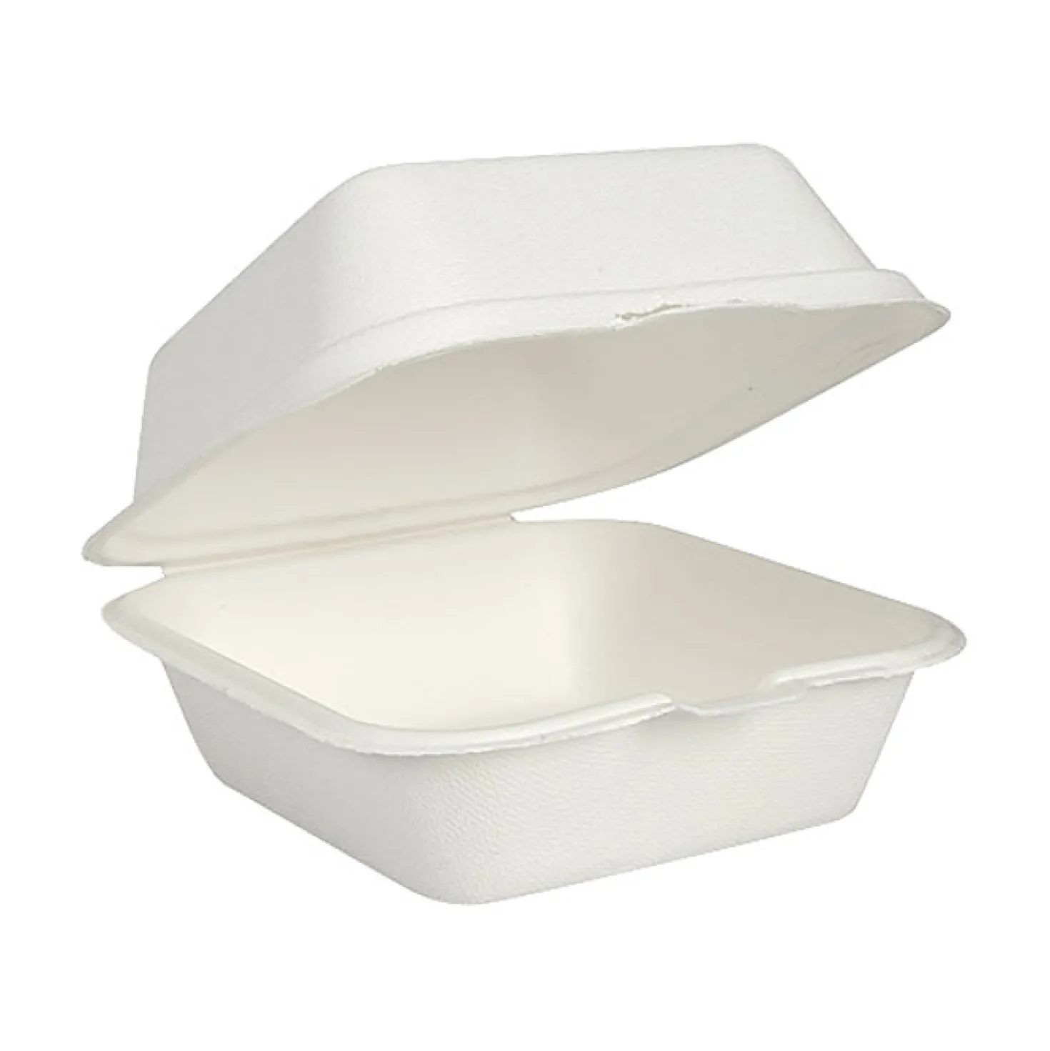 Hamburgebox Bagasse, 15,5x14,7x8,2 cm, vit, 50 st