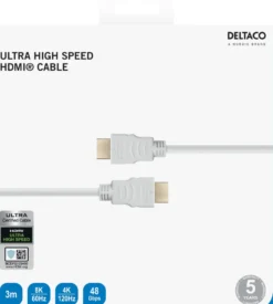 HDMI-kabel Deltaco Ultra High Speed 48Gbps, 3m, vit
