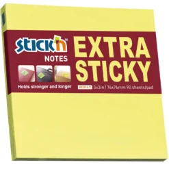 Häftis Stick'n Extra Sticky, neongul, 76x76mm, 12 block
