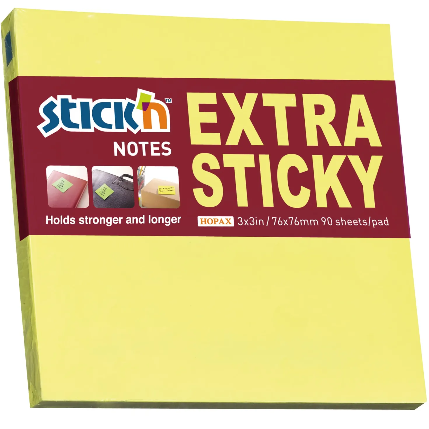Häftis Stick'n Extra Sticky, neongul, 76x76mm, 12 block