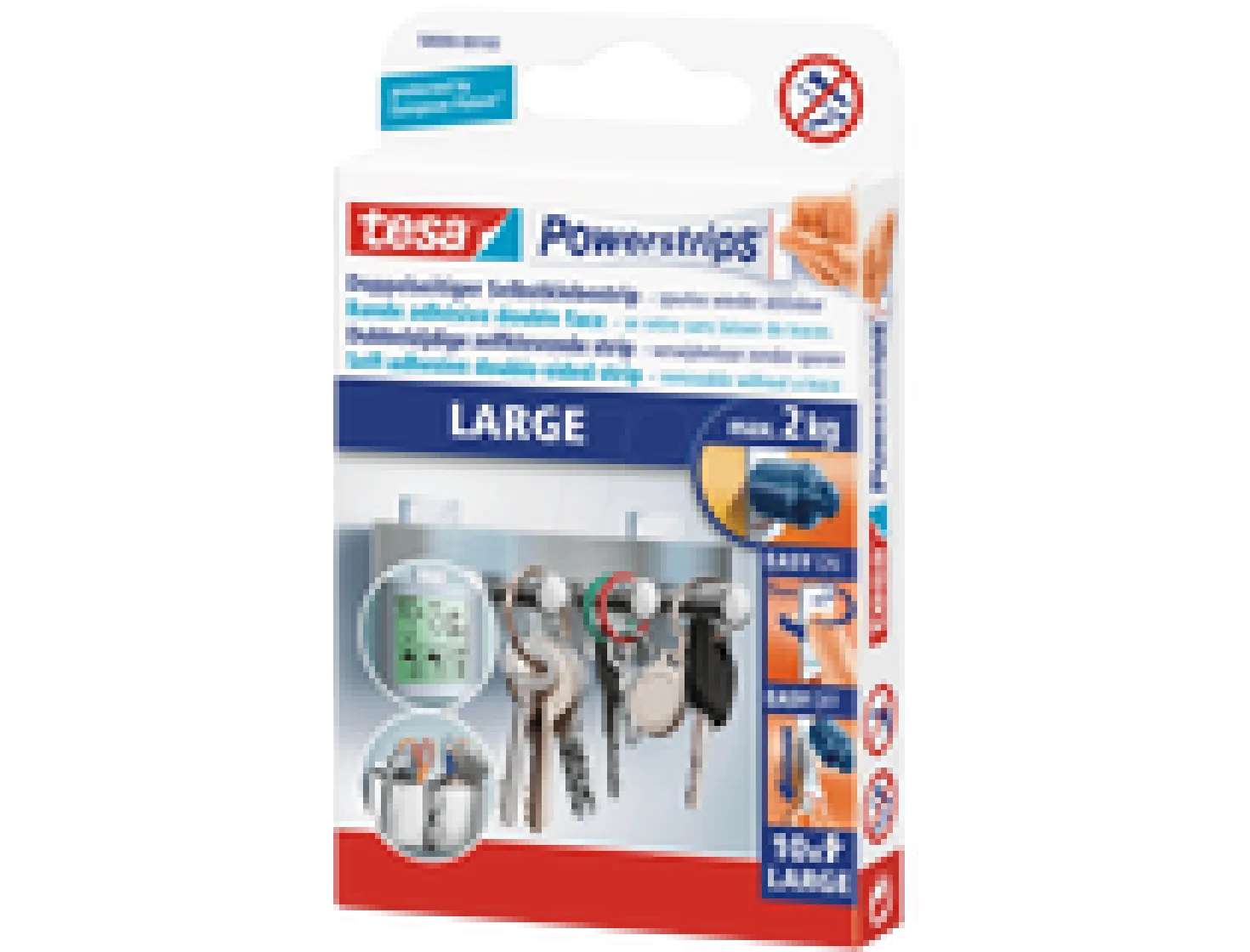 Häftstrips Tesa PowerStrips Large, max 2 kg, 10 st