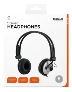 Hörlurar Deltaco KAB-HL-6 On-ear, volymkontroll, 2,2m kabel