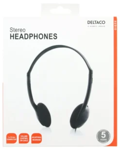 Hörlurar Deltaco KAB-HL-27, volymkontroll, 3,5 mm, 2m kabel