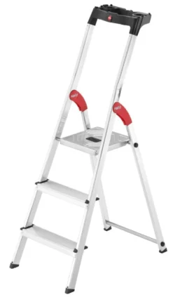 Hushållsstege Hailo 3-steg, aluminium, hopfällbar, 3,3 kg