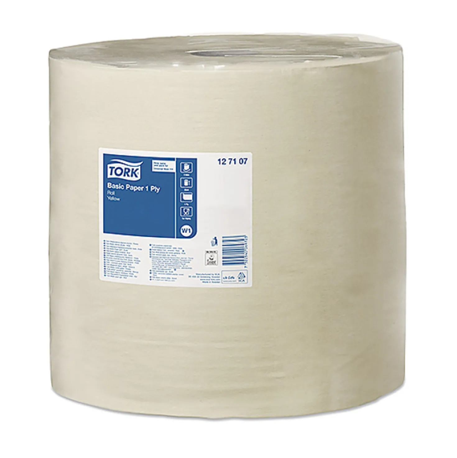 Industritorkpapper Tork W1 Basic, gul, 1-lagers, 33cm x 1190m