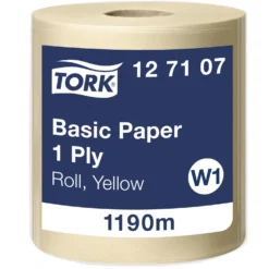 Industritorkpapper Tork W1 Basic, gul, 1-lagers, 33cm x 1190m