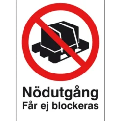 Informationsskylt Nödutgång får ej blockeras, A4, aluminium