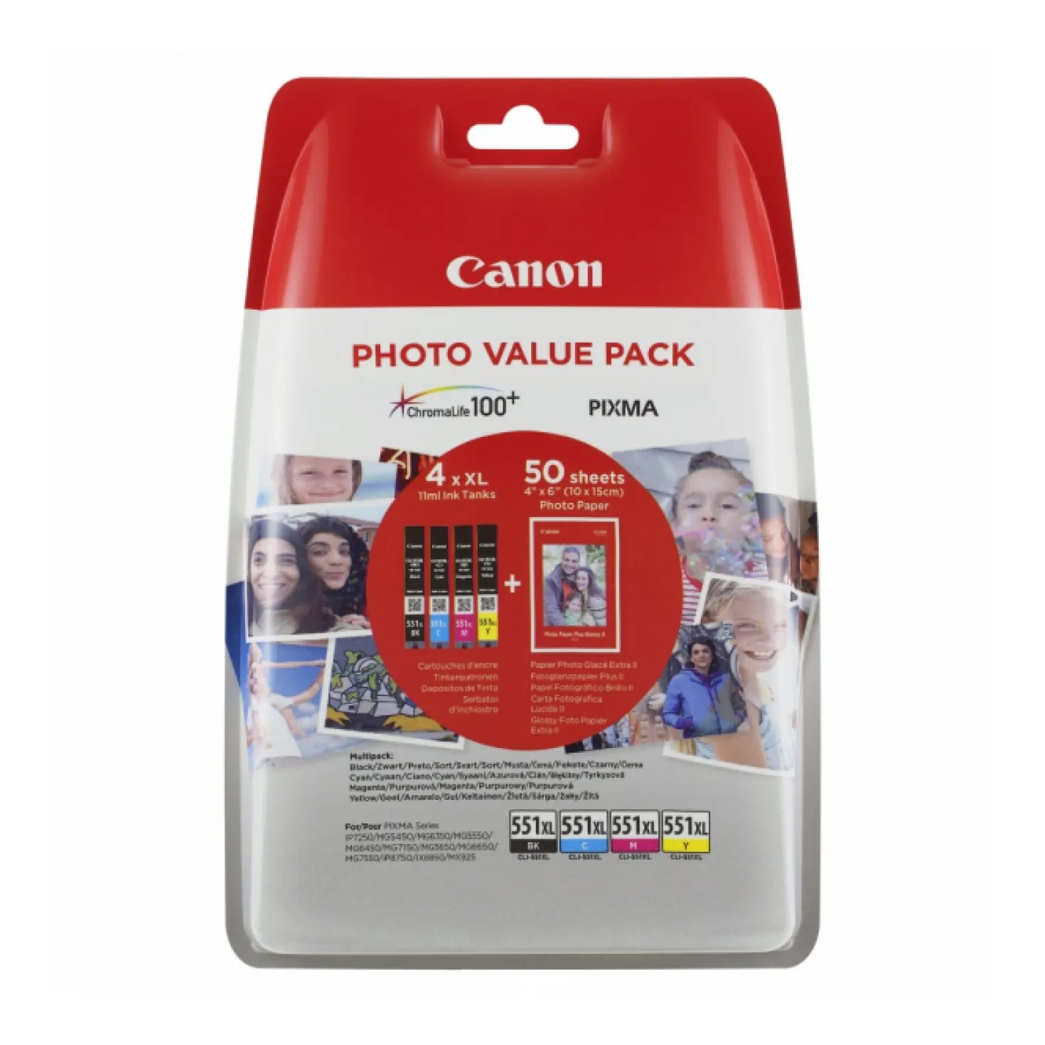 Ink-Jet Canon CLI-551XL value pack & papper 10x15 50st